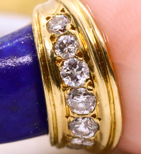 ART DECO 1940 FRENCH 18 KT RING WITH DIAMONDS, CORAL & LAPIS LAZULI