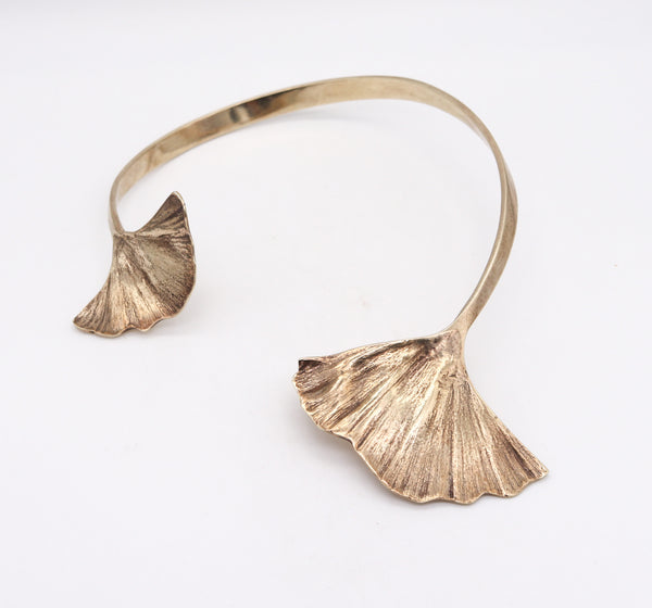 -Paul Oudet 1970 Prototype Gingko Cuff Necklace In 18Kt Gilt Vermeil Over Silver