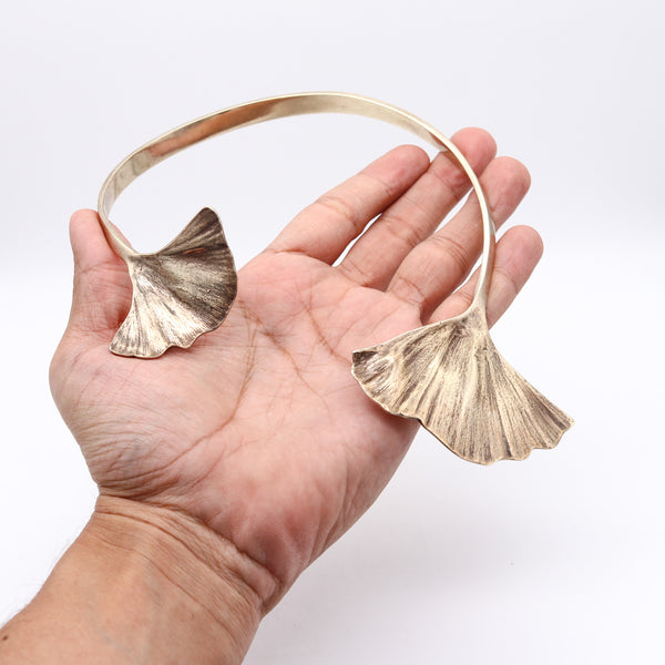 -Paul Oudet 1970 Prototype Gingko Cuff Necklace In 18Kt Gilt Vermeil Over Silver