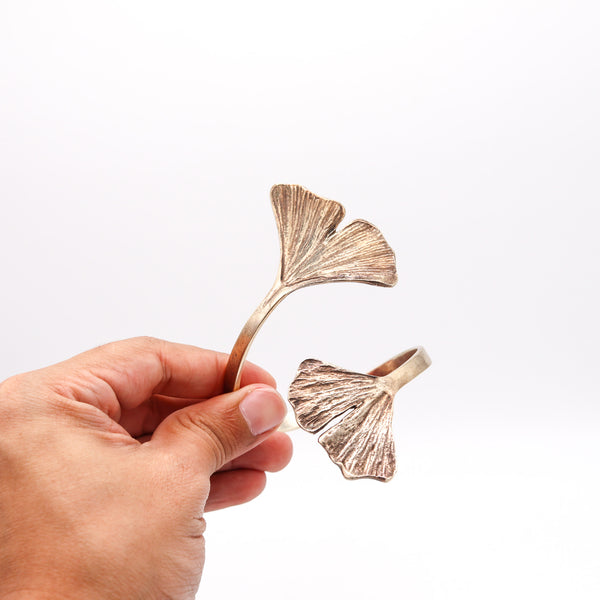 -Paul Oudet 1970 Prototype Gingko Cuff Bracelet In 18Kt Gilt Vermeil Over Silver