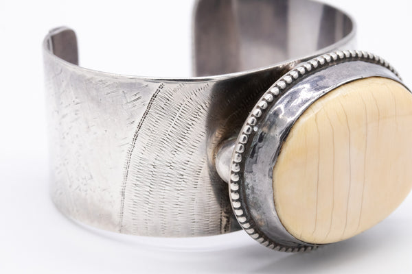GERMANY MID CENTURY RETRO 1970 STERLING SILVER CUFF WITH MAMMOTH BONE