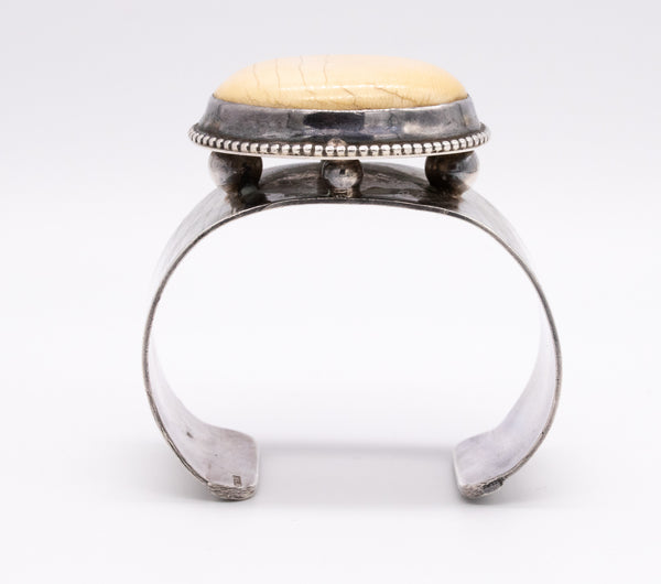 GERMANY MID CENTURY RETRO 1970 STERLING SILVER CUFF WITH MAMMOTH BONE