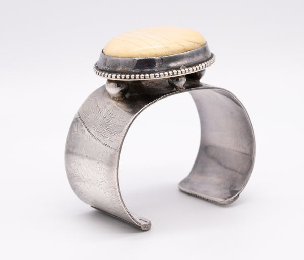 GERMANY MID CENTURY RETRO 1970 STERLING SILVER CUFF WITH MAMMOTH BONE