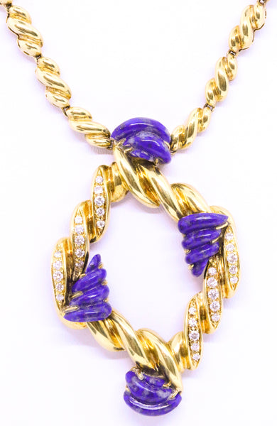 DIAMONDS & LAPIS LAZULI MID CENTURY 18 KT NECKLACE