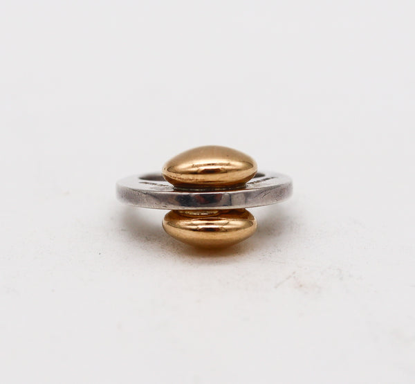 -Pierre Cardin 1970 Paris Geometric Sculptural Ring In 14Kt Yellow Gold And Sterling