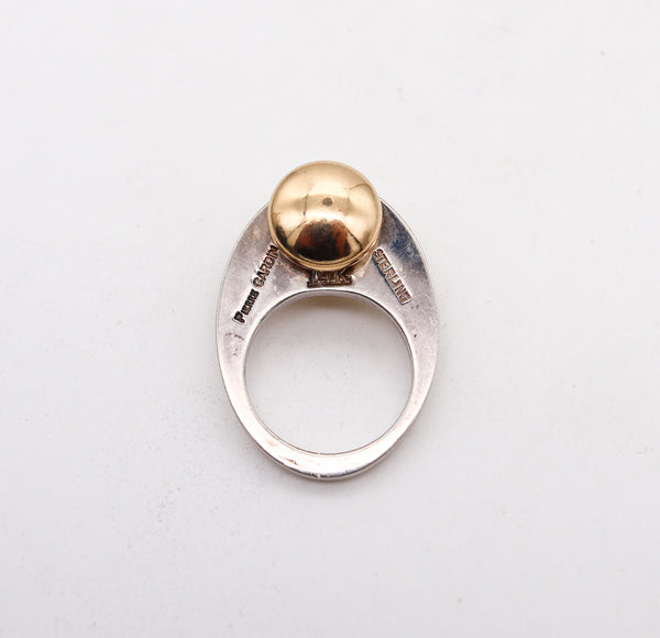 -Pierre Cardin 1970 Paris Geometric Sculptural Ring In 14Kt Yellow Gold And Sterling