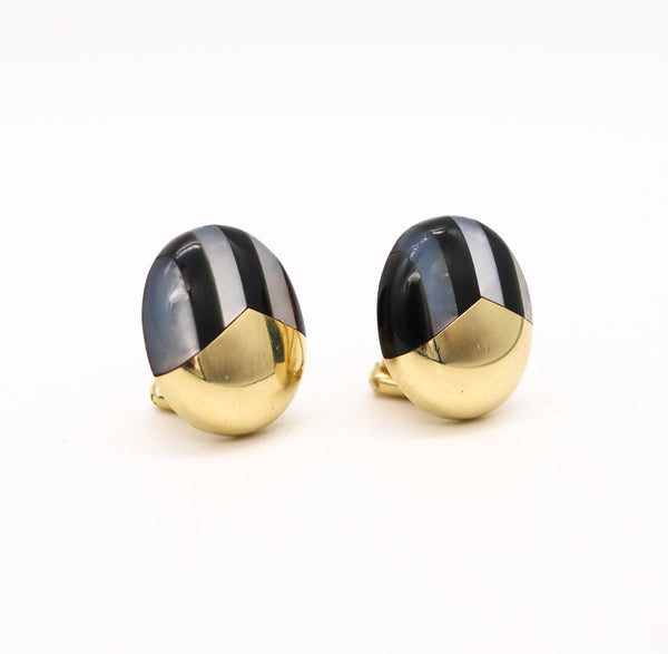 Tiffany Co. 1980 Angela Cummings Geometric Clips Earrings In 18Kt Gold With Black Jade And Nacre