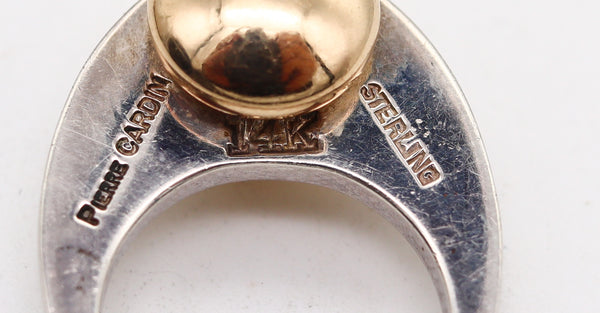 -Pierre Cardin 1970 Paris Geometric Sculptural Ring In 14Kt Yellow Gold And Sterling