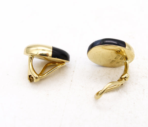 Tiffany Co. 1980 Angela Cummings Geometric Clips Earrings In 18Kt Gold With Black Jade And Nacre