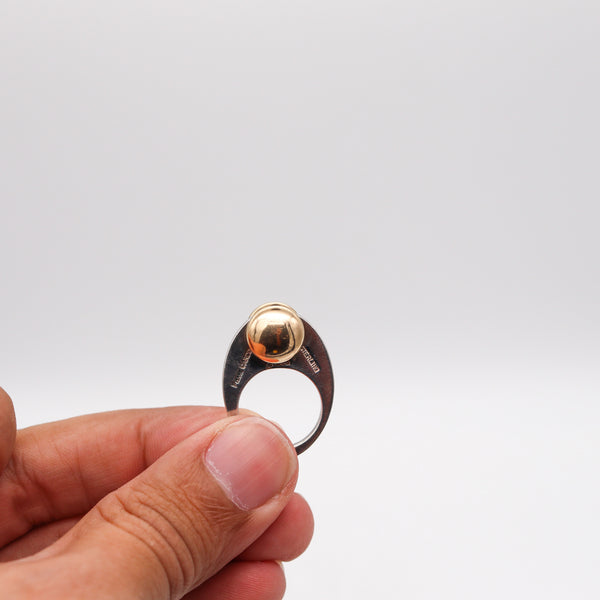 -Pierre Cardin 1970 Paris Geometric Sculptural Ring In 14Kt Yellow Gold And Sterling