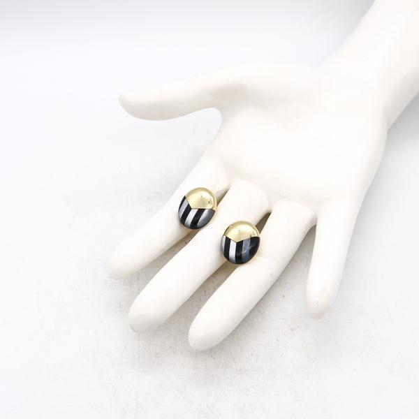Tiffany Co. 1980 Angela Cummings Geometric Clips Earrings In 18Kt Gold With Black Jade And Nacre