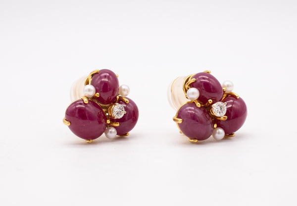 SEAMAN SCHEPPS 18 KT YELLOW GOLD EARRINGS WITH 18.8 Ctw OF DIAMONDS & RUBIES