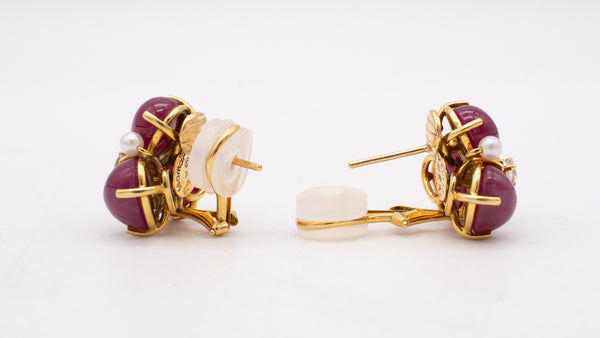 SEAMAN SCHEPPS 18 KT YELLOW GOLD EARRINGS WITH 18.8 Ctw OF DIAMONDS & RUBIES