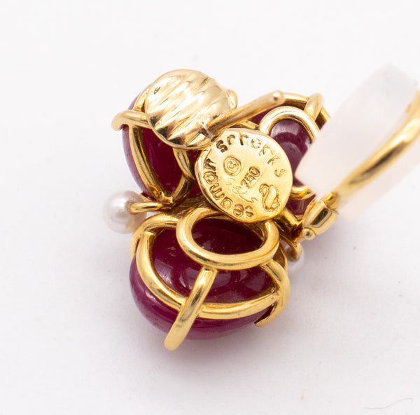 SEAMAN SCHEPPS 18 KT YELLOW GOLD EARRINGS WITH 18.8 Ctw OF DIAMONDS & RUBIES