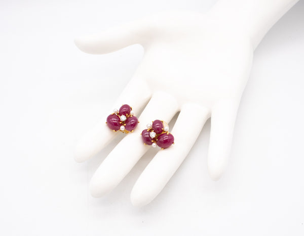 SEAMAN SCHEPPS 18 KT YELLOW GOLD EARRINGS WITH 18.8 Ctw OF DIAMONDS & RUBIES