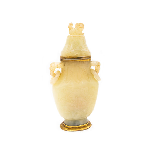 +China 1880 Qing Dynasty Nephrite Jadeite Jade Urn Vase Por Perfumed Oil Scents