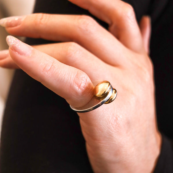 -Pierre Cardin 1970 Paris Geometric Sculptural Ring In 14Kt Yellow Gold And Sterling