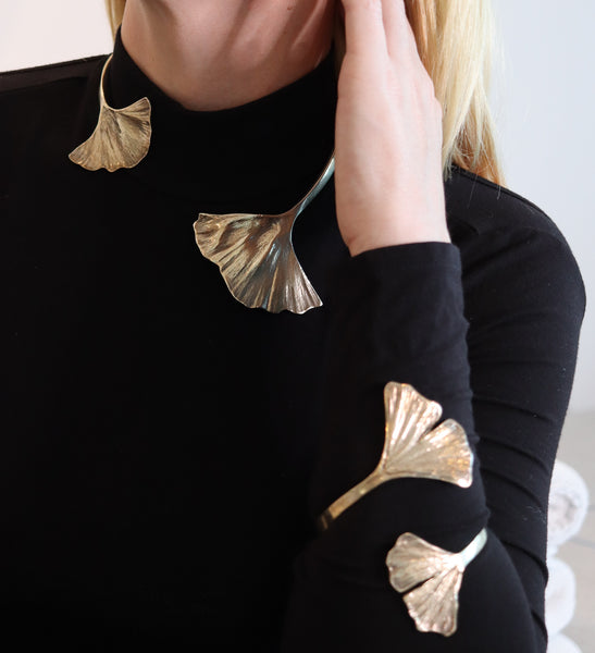 -Paul Oudet 1970 Prototype Gingko Cuff Necklace In 18Kt Gilt Vermeil Over Silver