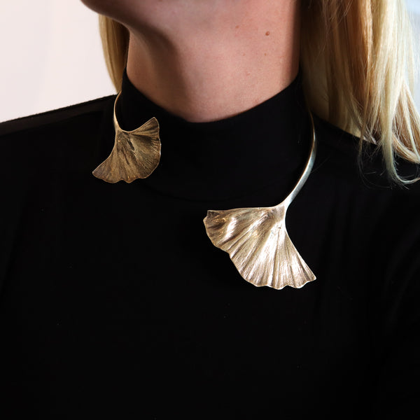 -Paul Oudet 1970 Prototype Gingko Cuff Necklace In 18Kt Gilt Vermeil Over Silver