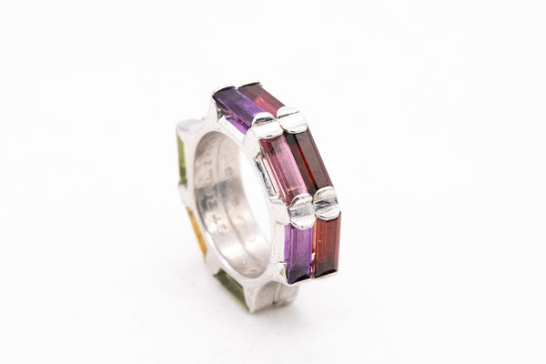 *Yaacov Agam sculptural Op-Art secret ring in sterling silver with 6 Ctw in color gemstones