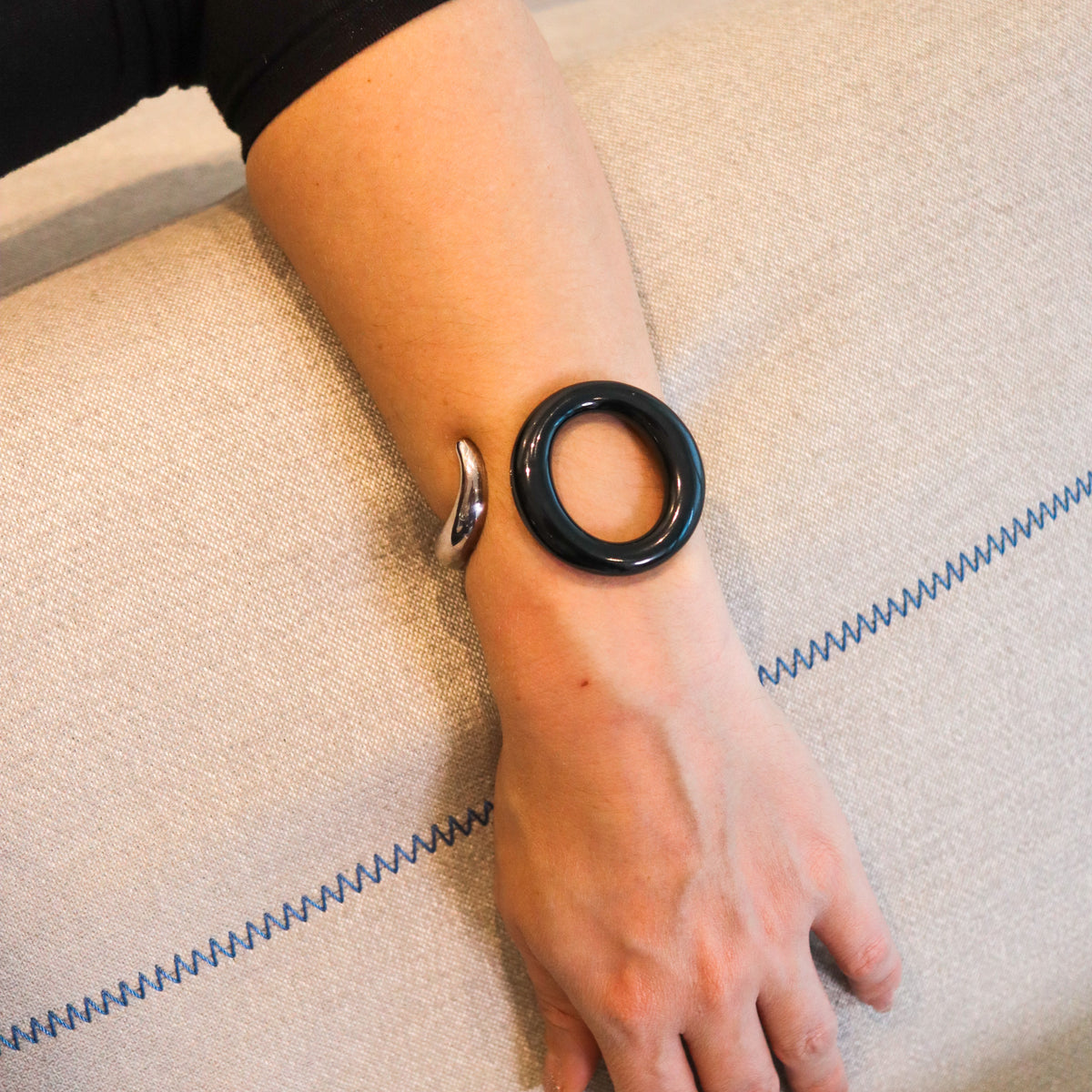Tiffany Co. 1981 By Elsa Peretti Black Jade Sevillana Cuff In