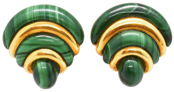 ROBERT ALTMAN AMERICAN ART DECO MALACHITE 18 KT EARRINGS CLIPS