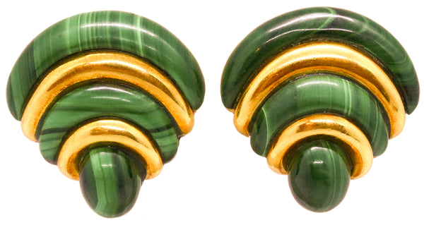 ROBERT ALTMAN AMERICAN ART DECO MALACHITE 18 KT EARRINGS CLIPS