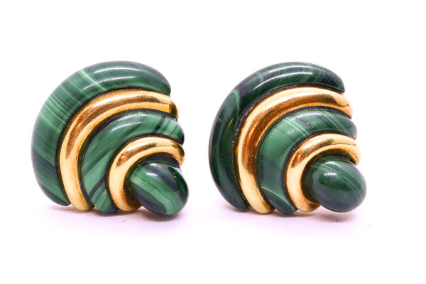ROBERT ALTMAN AMERICAN ART DECO MALACHITE 18 KT EARRINGS CLIPS