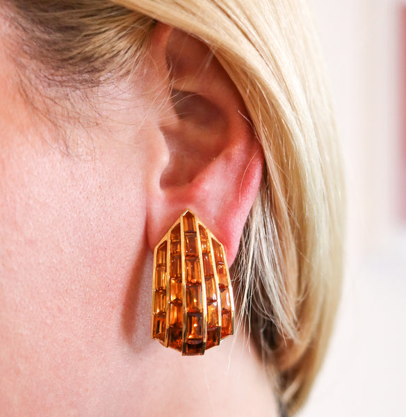 HEMMERLE Munich Clips Earrings Brooches In 18Kt Yellow Gold With 38.50 Ctw Citrines