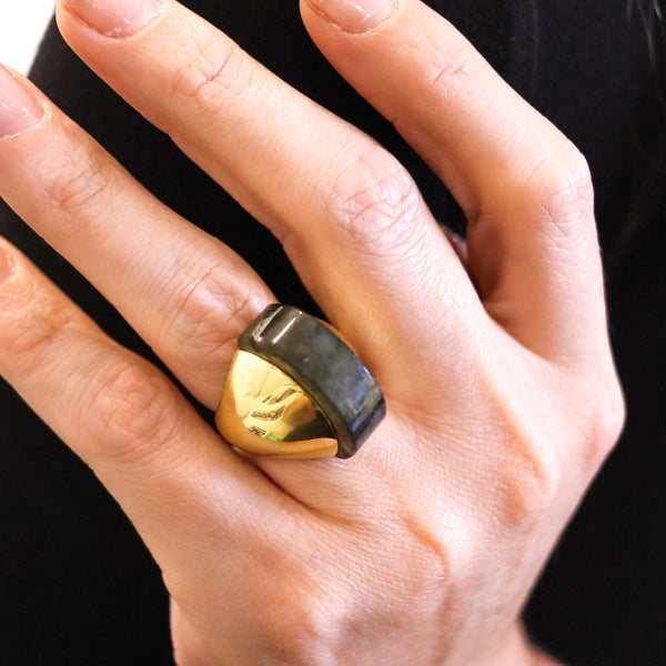 Aletto Brothers Geometric Cocktail Ring In 18Kt Yellow Gold With Labradorite