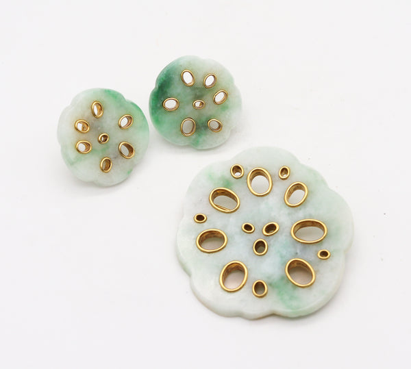 Angela Cummings Studios 1983 Organic Lotus Pendant Brooch In 18Kt Gold With Nephrite Jade