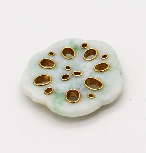 Angela Cummings Studios 1983 Organic Lotus Pendant Brooch In 18Kt Gold With Nephrite Jade