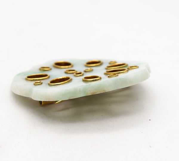Angela Cummings Studios 1983 Organic Lotus Pendant Brooch In 18Kt Gold With Nephrite Jade