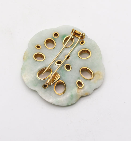 Angela Cummings Studios 1983 Organic Lotus Pendant Brooch In 18Kt Gold With Nephrite Jade