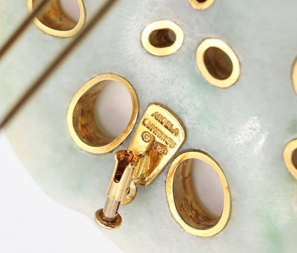 Angela Cummings Studios 1983 Organic Lotus Pendant Brooch In 18Kt Gold With Nephrite Jade