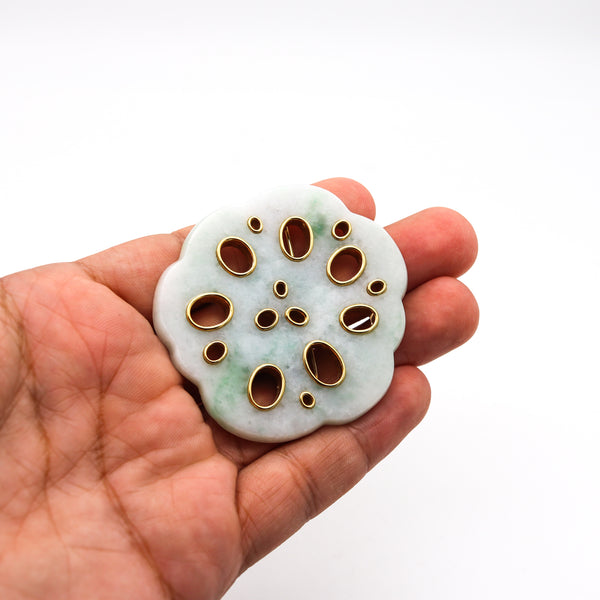 Angela Cummings Studios 1983 Organic Lotus Pendant Brooch In 18Kt Gold With Nephrite Jade