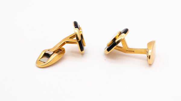 Tiffany Co Geometric Cufflinks In 18Kt Yellow Gold With Black Onyx And White Nacre