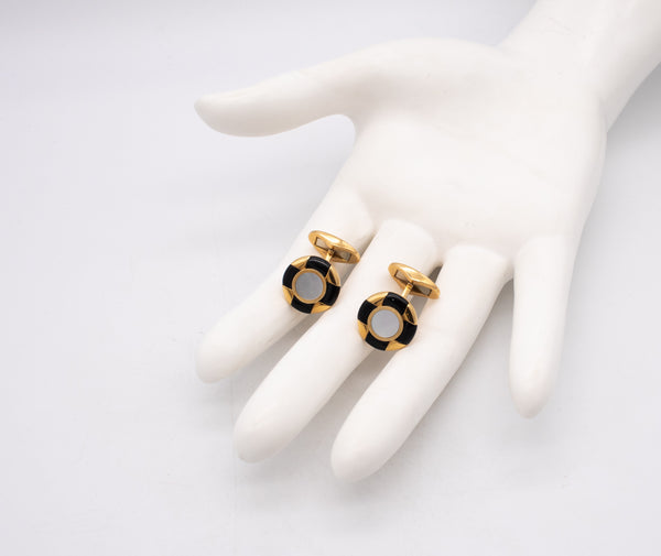 Tiffany Co Geometric Cufflinks In 18Kt Yellow Gold With Black Onyx And White Nacre