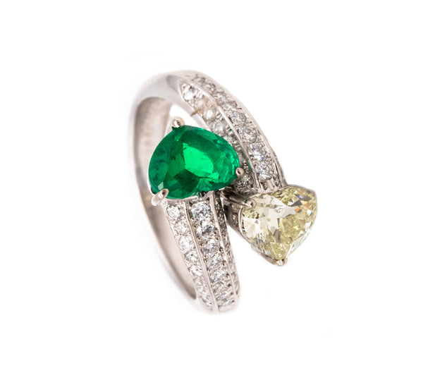 -Gia Certified Platinum Toi Et Moi Ring With 2.81 Ctw In Muzo Colombian Emerald And Diamonds