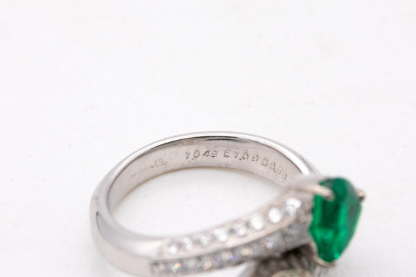 -Gia Certified Platinum Toi Et Moi Ring With 2.81 Ctw In Muzo Colombian Emerald And Diamonds