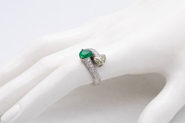 -Gia Certified Platinum Toi Et Moi Ring With 2.81 Ctw In Muzo Colombian Emerald And Diamonds