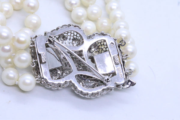 PEARLS BRACELET IN 14 KT WITH DIAMONDS CONVERTIBLE INTO BROOCH