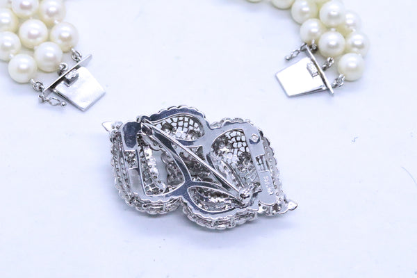 PEARLS BRACELET IN 14 KT WITH DIAMONDS CONVERTIBLE INTO BROOCH