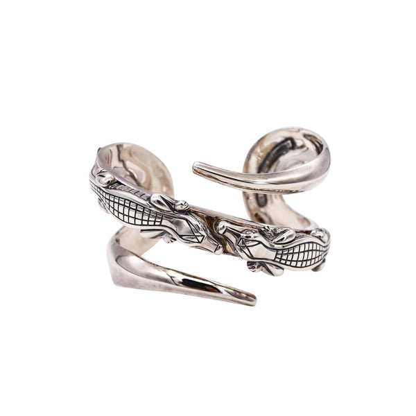 *Kieselstein Cord double Alligators bangle cuff in solid .925 Sterling Silver