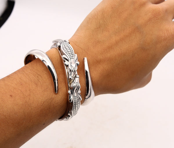 *Kieselstein Cord double Alligators bangle cuff in solid .925 Sterling Silver