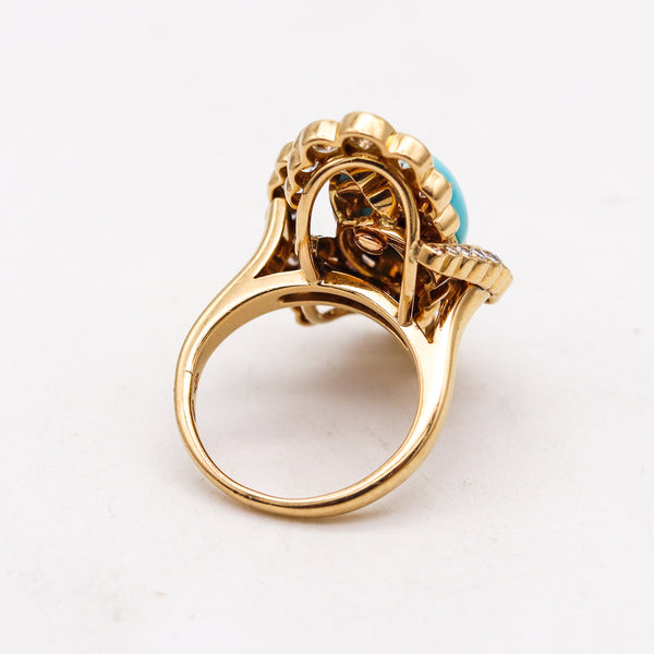 Fred of Paris 1970 Gem Set Cocktail Ring In 18Kt Gold With 12.34 Ctw Of Diamonds & Turquoise