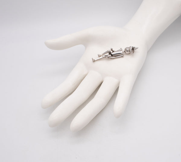 UNOAERRE 1970'S VINTAGE ARTICULATED PINOCCHIO PENDANT IN .925 STERLING SILVER