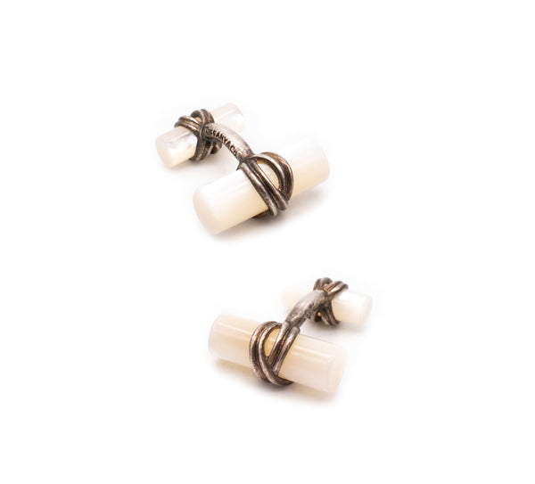 TIFFANY & CO. VINTAGE PAIR OF CUFFLINKS IN .925 STERLING SILVER WITH WHITE NACRE