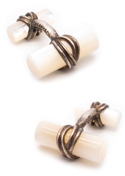 TIFFANY & CO. VINTAGE PAIR OF CUFFLINKS IN .925 STERLING SILVER WITH WHITE NACRE