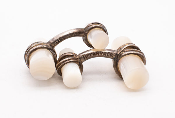 TIFFANY & CO. VINTAGE PAIR OF CUFFLINKS IN .925 STERLING SILVER WITH WHITE NACRE